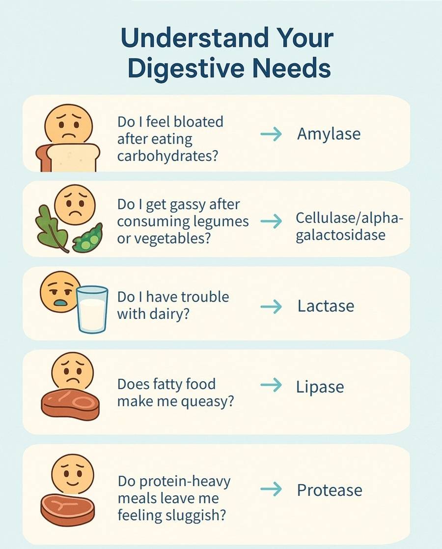 Based on digestive problems, select the types of digestive enzymes in a targeted manner.
