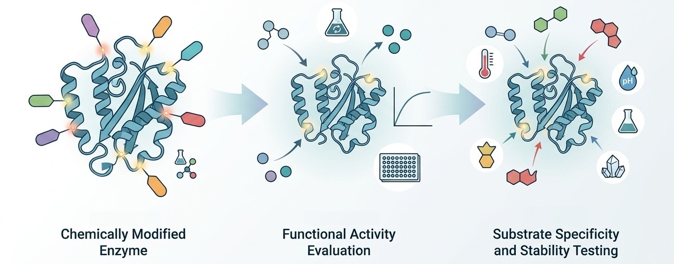 Functional evaluation and specificity testing of chemically modified enzymes