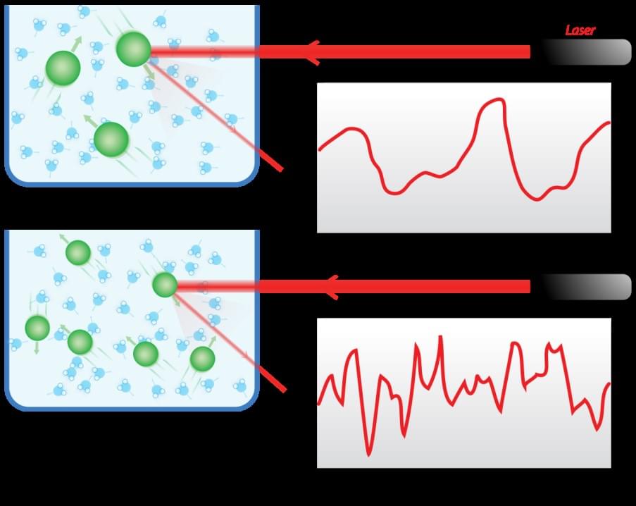 Hypothetical dynamic light scattering of two samples: Larger particles on the top and smaller particles on the bottom.